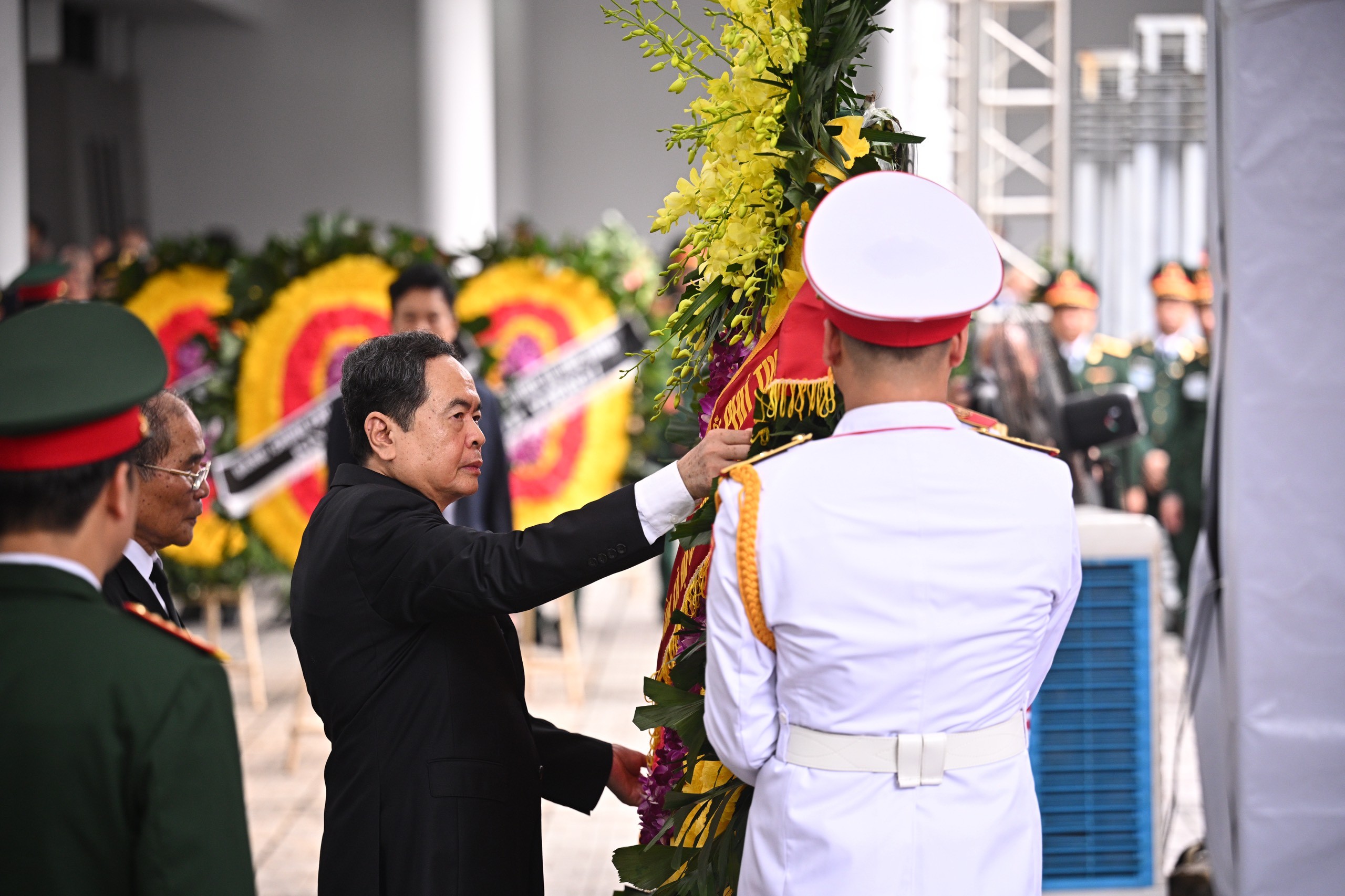 Chủ tịch Quốc hội Trần Thanh Mẫn tại tang lễ Tổng Bí thư Nguyễn Phú Trọng. Ảnh: Quochoi.vn.