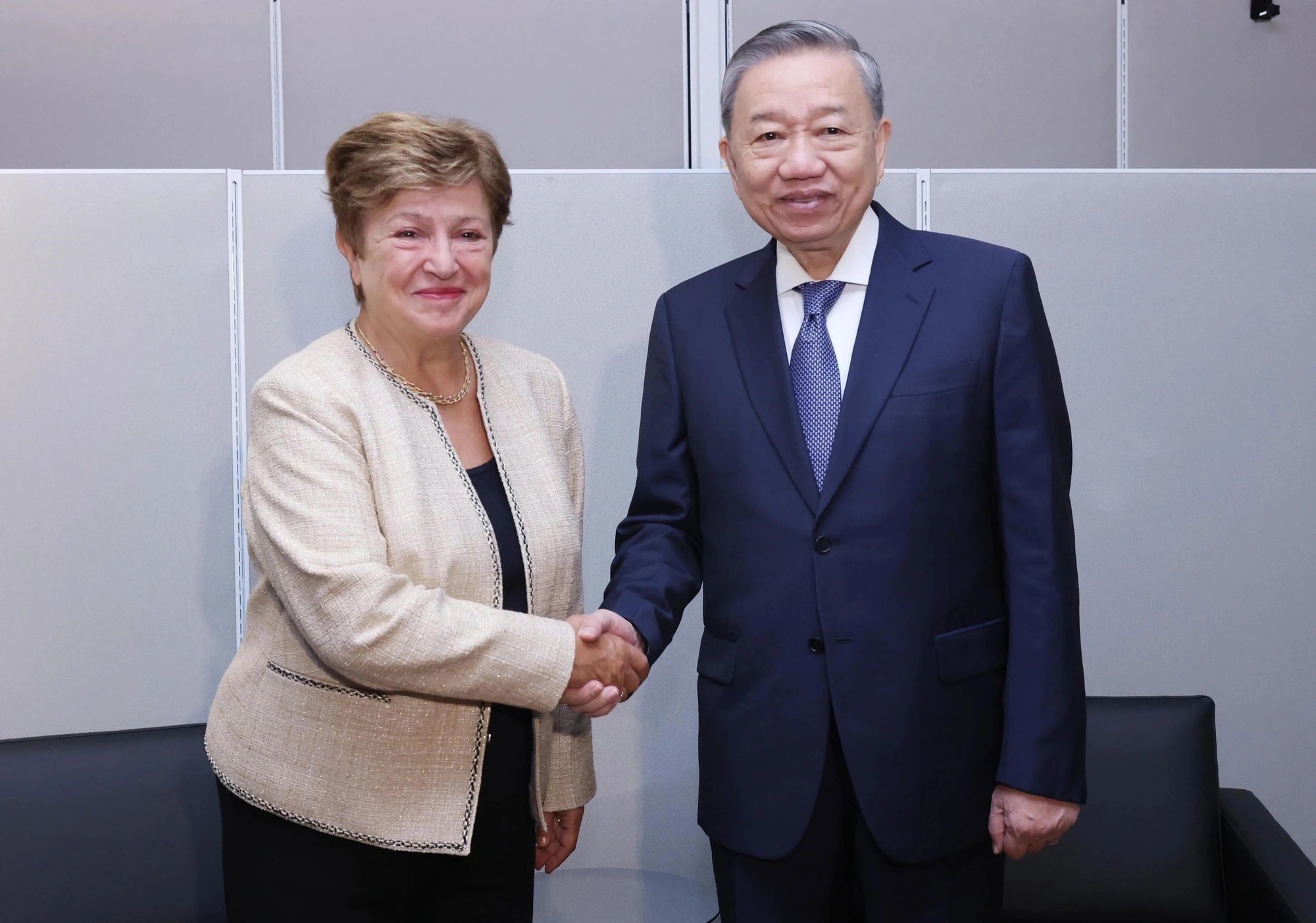 Tổng Bí thư, Chủ tịch nước Tô Lâm tiếp Tổng Giám đốc IMF Kristalina Georgieva. Ảnh: TTXVN.