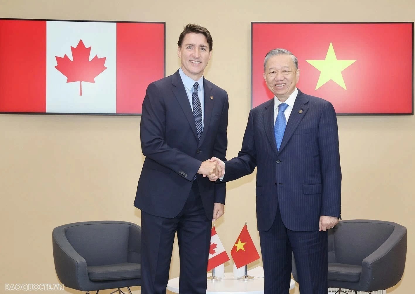 Tổng Bí thư, Chủ tịch nước Tô Lâm và Thủ tướng Canada Justin Trudeau - Ảnh: