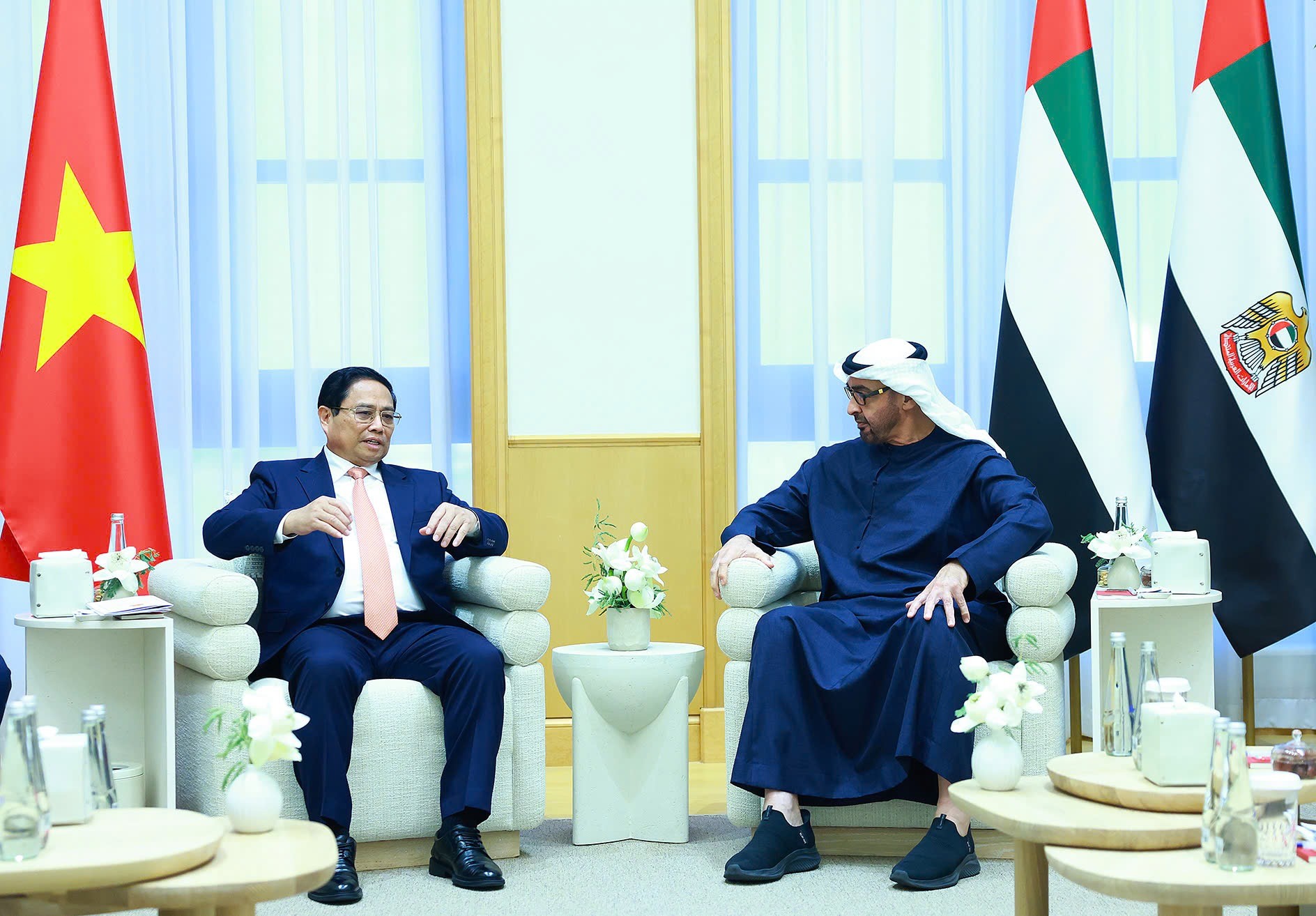 Thủ tướng Chính phủ Phạm Minh Chính và Tổng thống Sheikh Mohammed bin Zayed Al Nahyan nhất trí 6 trọng tâm ưu tiên hợp tác trong khuôn khổ quan hệ Đối tác Toàn diện - Ảnh: VGP