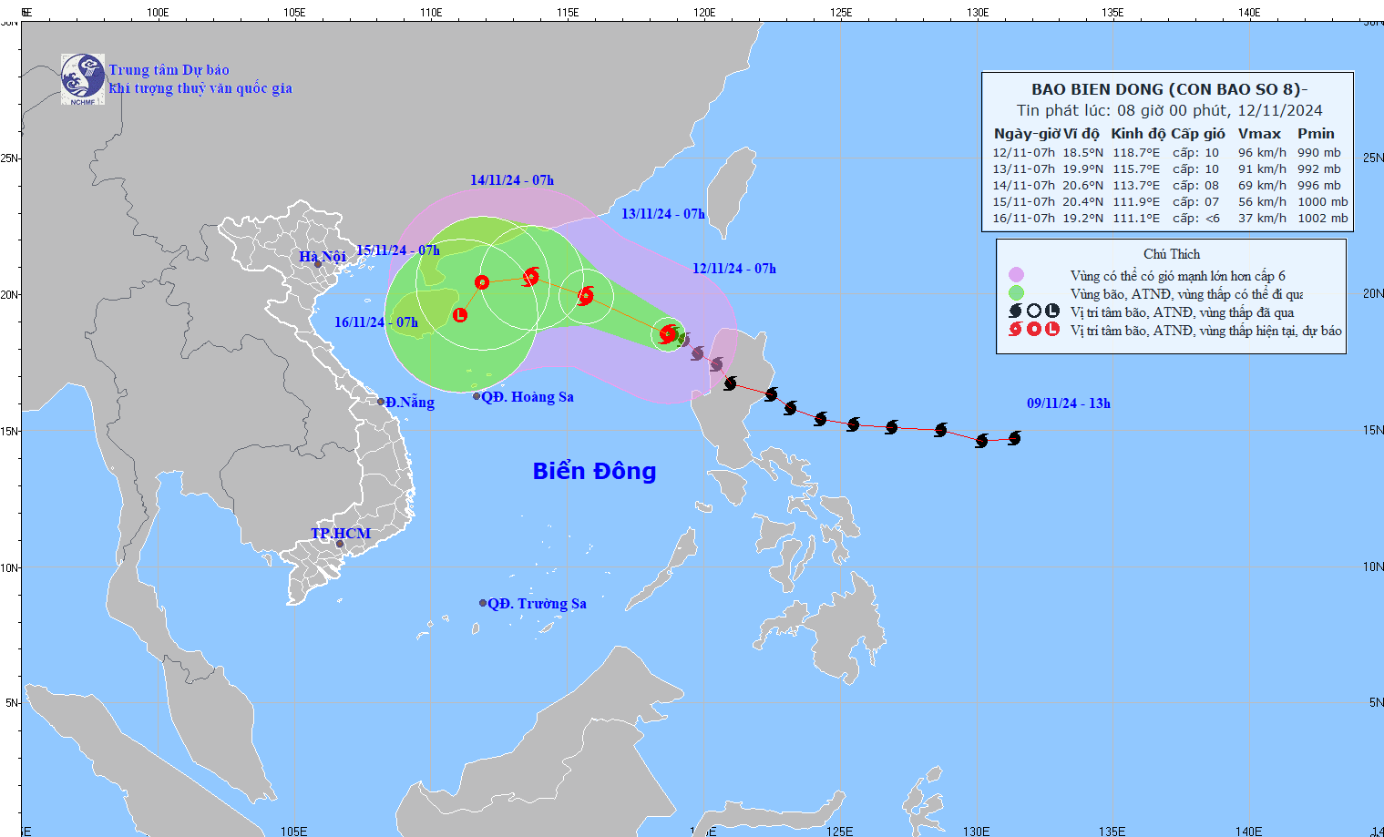 Hướng đi của bão số 8. Ảnh: Trung