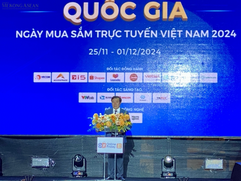 Thứ trưởng Bộ Công Thương Nguyễn Sinh Nhật Tân phát biểu khai mạc sự kiện Online Friday 2024. Ảnh: Hà Anh/Mekong ASEAN.