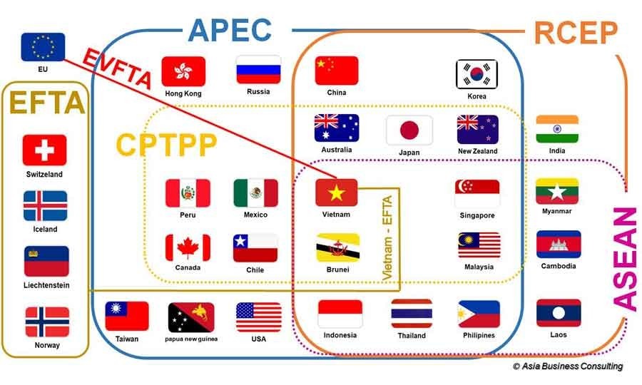 Sơ đồ c&aacute;c FTA của Việt Nam