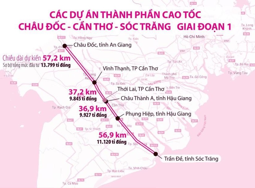 Chưa x&aacute;c định được vị tr&iacute; trạm dừng nghỉ tr&ecirc;n cao tốc Ch&acirc;u Đốc - Cần Thơ - S&oacute;c Trăng. Nguồn: PLO.