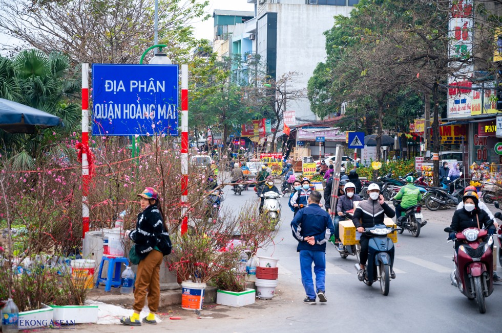 Tại địa b&agrave;n quận Ho&agrave;ng Mai số lượng đ&agrave;o quất vẫn c&ograve;n kh&aacute; nhiều mặc d&ugrave; đ&atilde; l&agrave; ng&agrave;y cận tết.