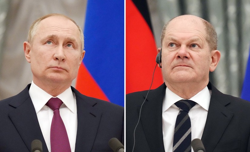 Tổng thống Nga Vladimir Putin v&agrave; Thủ tướng Đức Olaf Scholz.