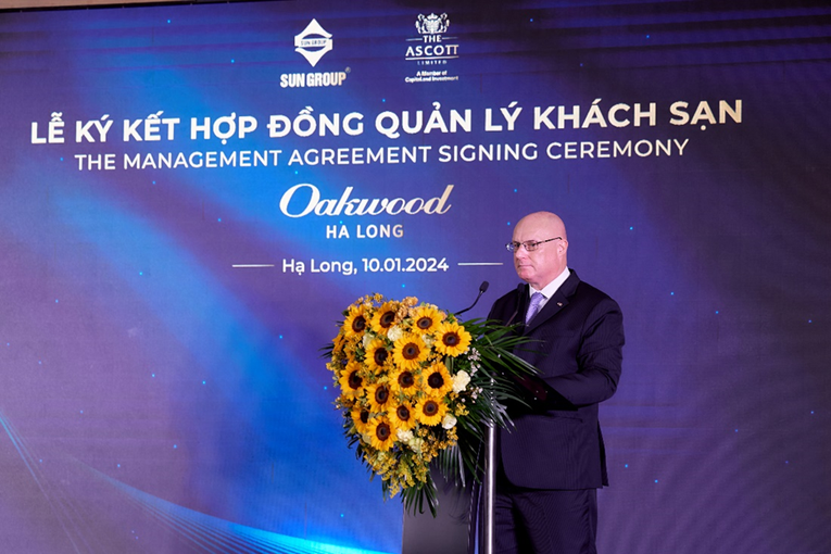 &Ocirc;ng David Cumming, Tổng Quản l&yacute; V&ugrave;ng Việt Nam, Campuchia v&agrave; Miến Điện, The Ascott Limited ph&aacute;t biểu tại lễ k&yacute; kết.