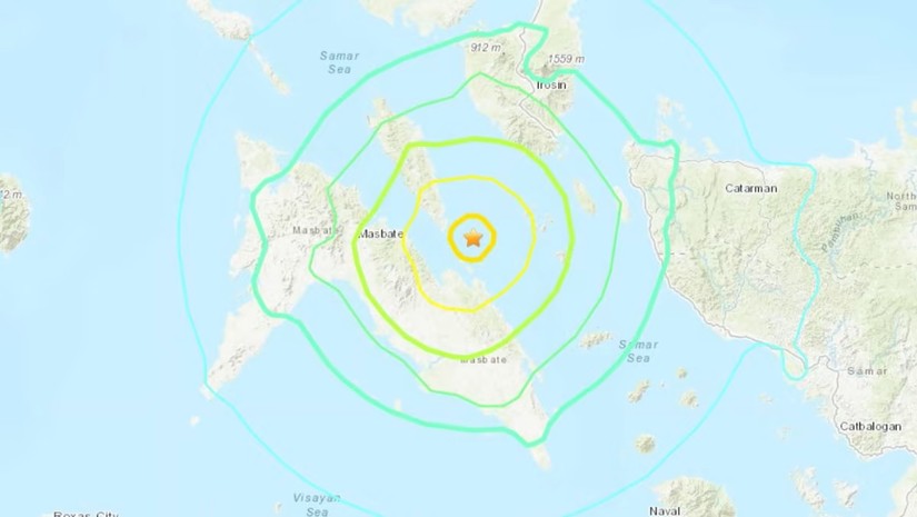 Trận động đất xảy ra ở tỉnh Masbate, trung t&acirc;m Philippines. Ảnh: USGS