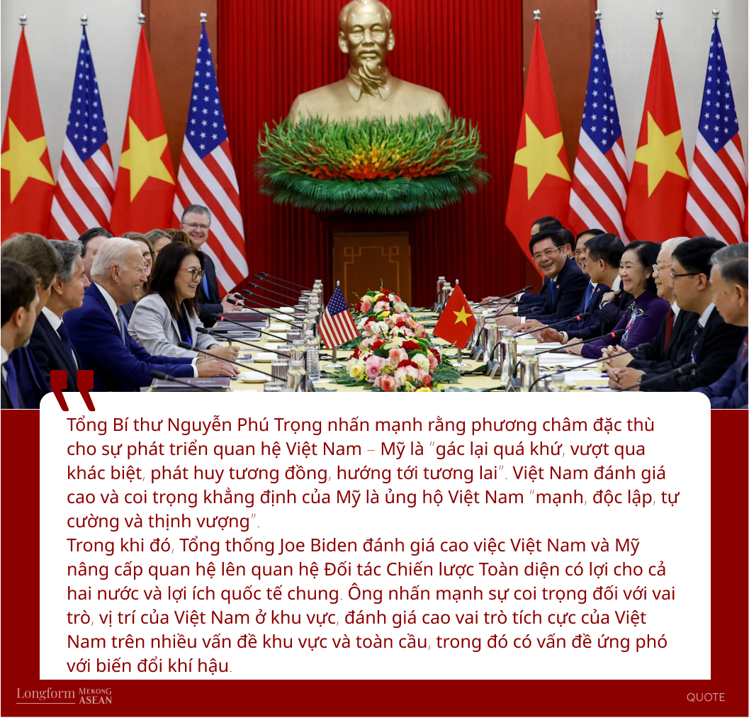 Tổng B&iacute; thư Nguyễn Ph&uacute; Trọng v&agrave; Tổng thống Mỹ Joe Biden hội đ&agrave;m tại Trụ sở Trung ương Đảng, ng&agrave;y 10/9/2023. Ảnh VGP