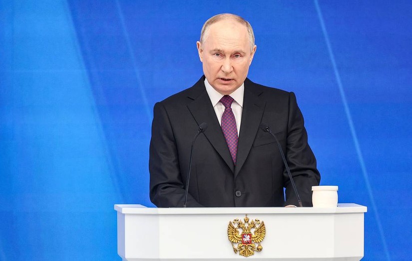 Tổng thống Nga Vladimir Putin c&ocirc;ng bố Th&ocirc;ng điệp Li&ecirc;n bang ng&agrave;y 29/2/2024. Ảnh: TASS