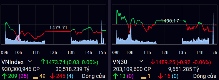 Diễn biến chỉ số VN-Index v&agrave; VN30 phi&ecirc;n 9/3. SSI