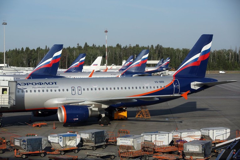 M&aacute;y bay chở kh&aacute;ch của h&atilde;ng h&agrave;ng kh&ocirc;ng Aeroflot ở Moscow, Nga. Ảnh: Bloomberg