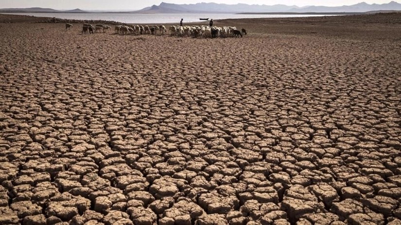 T&igrave;nh h&igrave;nh kh&ocirc; hạn tại con đập Al-Massira, Moroco, th&aacute;ng 8/2022. Ảnh: AFP