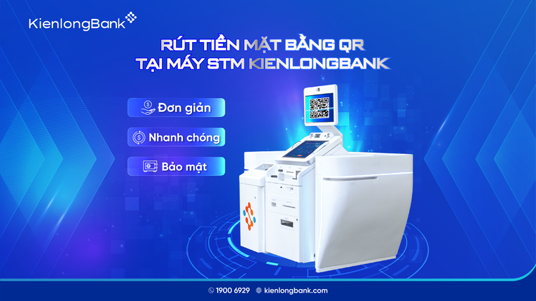 Kh&aacute;ch h&agrave;ng c&oacute; thể r&uacute;t tiền mặt bằng QR tại m&aacute;y STM KienlongBank.