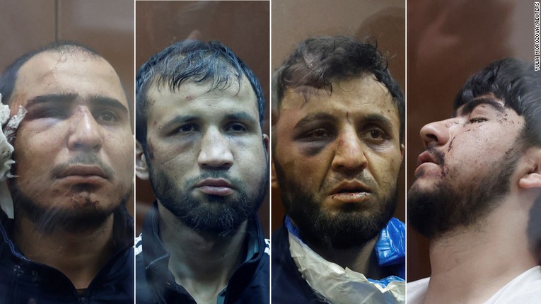 4 nghi phạm vụ xả s&uacute;ng ở Nga (từ tr&aacute;i sang phải): Saidakrami Murodali Rachabalizoda, Shamsidin Fariduni, Dalerdzhon Mirzoyev v&agrave; Muhammadsobir Fayzov. Ảnh: Reuters