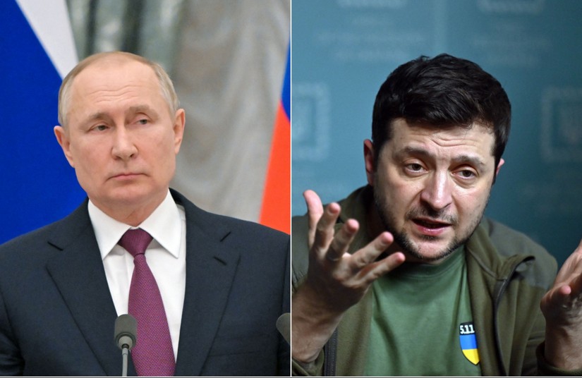 Tổng thống Nga Vladimir Putin v&agrave; Tổng thống Ukraine Volodymyr Zelensky. Ảnh: Getty Images