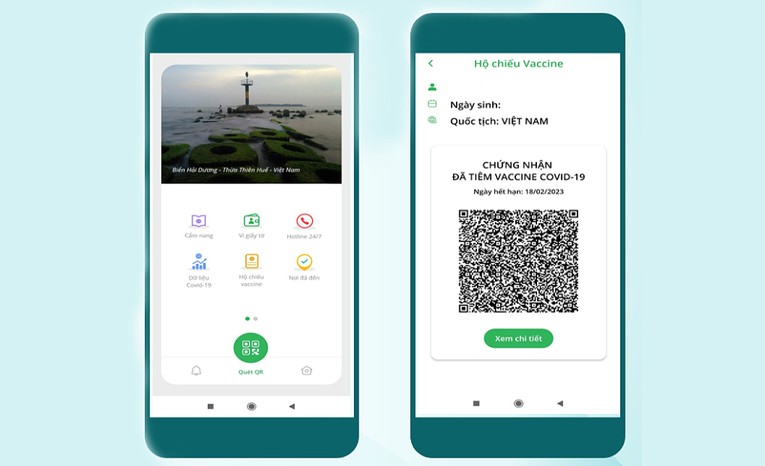Mẫu hộ chiếu vaccine hiển thị tr&ecirc;n ứng dụng PC-Covid. Ảnh: Bộ Y tế