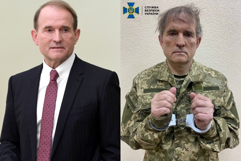 Nh&agrave; t&agrave;i phiệt Viktor Medvedchuk trước v&agrave; sau khi bị Ukraine bắt giữ h&ocirc;m 12/4. Ảnh: Reuters