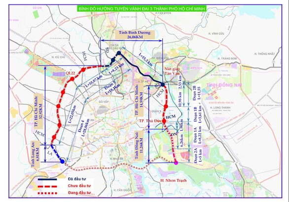 Dự &aacute;n đường V&agrave;nh đai 3 TPHCM c&oacute; quy m&ocirc; 8 l&agrave;n xe cao tốc.