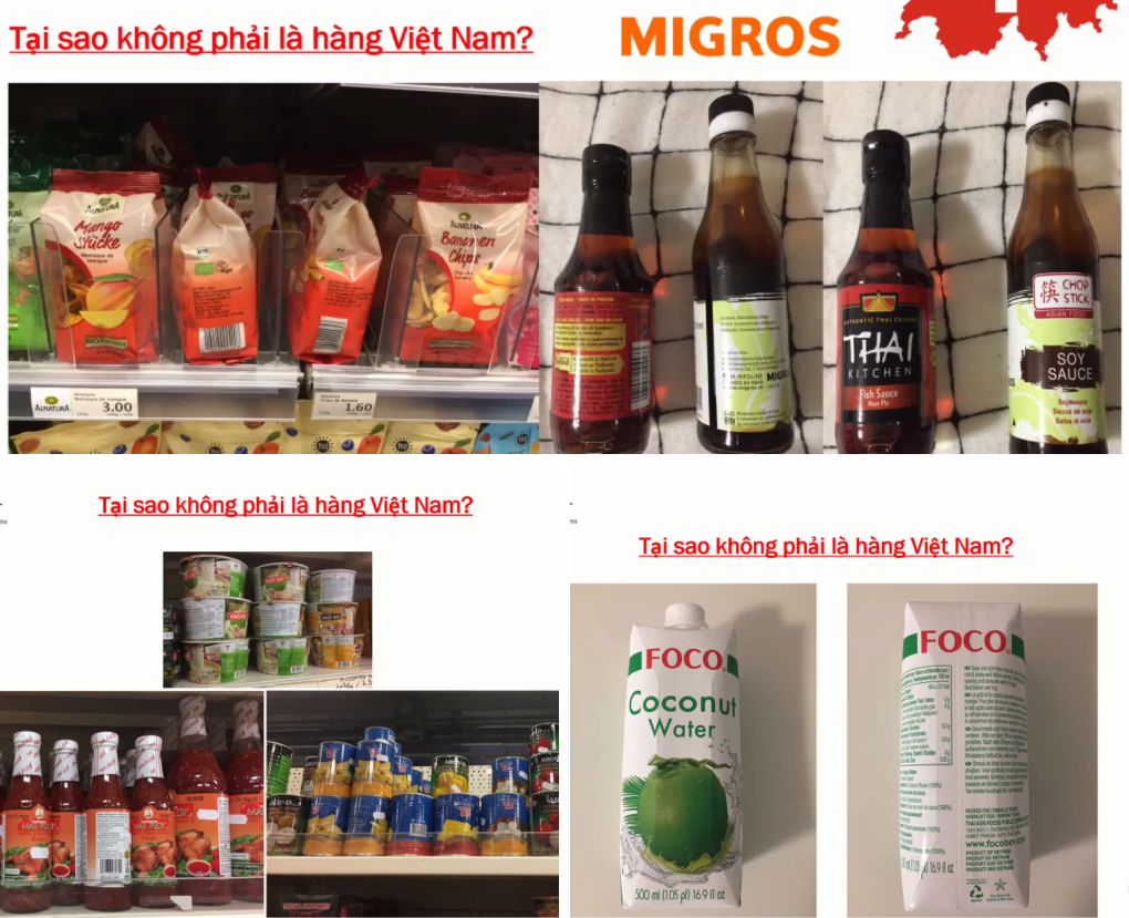 Một số sản phẩm sử dụng nguy&ecirc;n liệu của Việt Nam nhưng thương hiệu của thị trường kh&aacute;c. Ảnh: SVBG