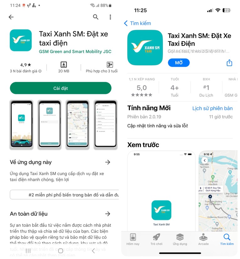 Kh&aacute;ch h&agrave;ng c&oacute; thể dễ d&agrave;ng tải ứng dụng đặt xe taxi Xanh SM tr&ecirc;n CH Play v&agrave; App Store.