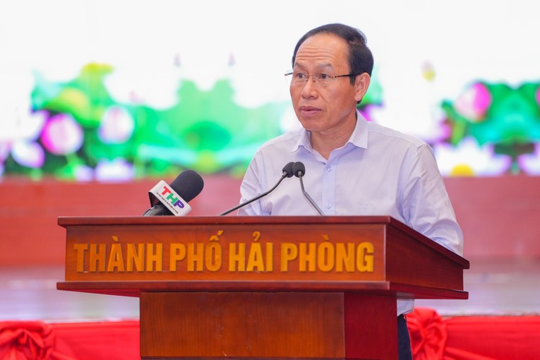 B&iacute; thư Th&agrave;nh ủy Hải Ph&ograve;ng L&ecirc; Tiến Ch&acirc;u ph&aacute;t biểu kết luận Hội nghị. Ảnh: Haiphong.gov.