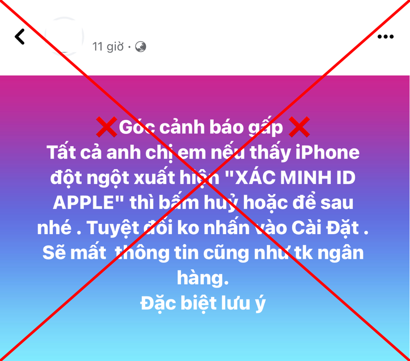 C&aacute;c b&agrave;i đăng lan truyền cảnh b&aacute;o về &amp;amp;apos;X&aacute;c minh ID Apple&amp;amp;apos; để chiếm t&agrave;i khoản g&acirc;y hoang mang người d&ugrave;ng. Ảnh: H&agrave; Anh - Mekong ASEAN.