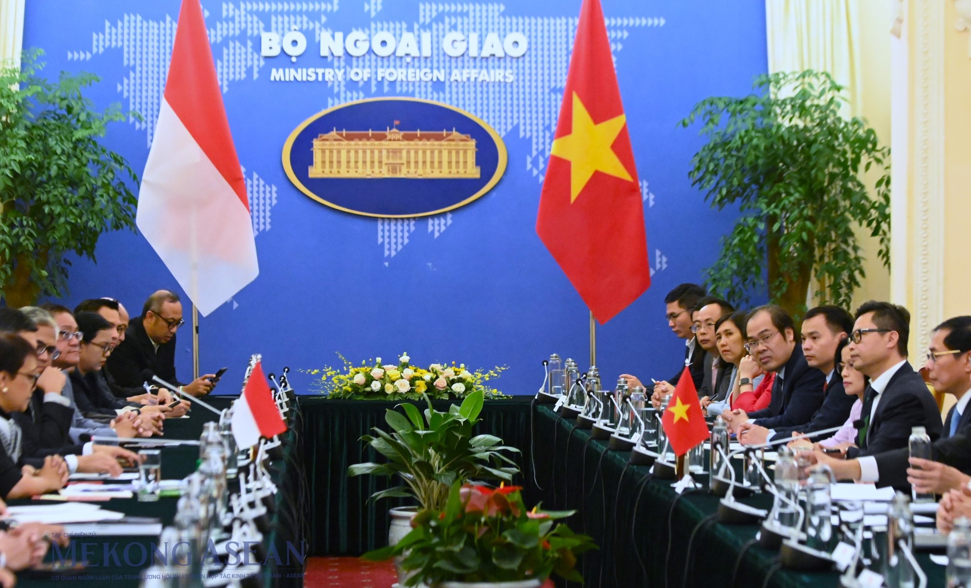 Quang cảnh cuộc họp giữa Bộ trưởng B&ugrave;i Thanh Sơn v&agrave; Bộ trưởng Ngoại giao Indonesia. Ảnh: Đỗ Thảo - Mekong ASEAN