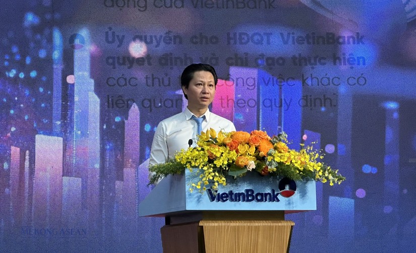 &Ocirc;ng Đỗ Thanh Sơn - Ph&oacute; Tổng gi&aacute;m đốc phụ tr&aacute;ch điều h&agrave;nh VietinBank ph&aacute;t biểu tại đại hội. Ảnh: Minh Phong - Mekong ASEAN