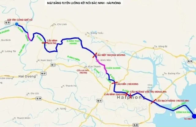 Mặt bằng tuyến luồng kết nối Bắc Ninh - Hải Ph&ograve;ng. Ảnh: TCT T&acirc;n Cảng S&agrave;i G&ograve;n