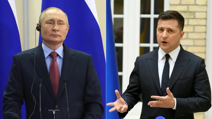 Tổng thống Nga Vladimir Putin v&agrave; Tổng thống Ukraine Volodymyr Zelensky. Ảnh: AFP