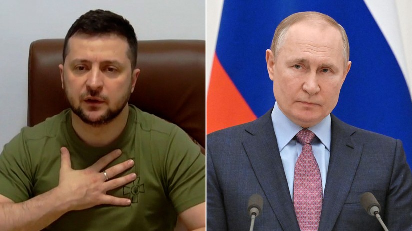 Tổng thống Ukraine Volodymyr Zelensky v&agrave; Tổng thống Nga Vladimir Putin. Ảnh: CNN