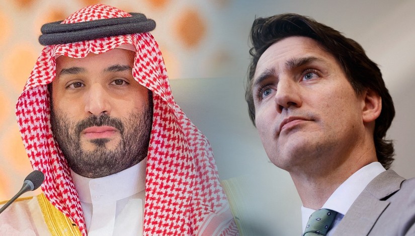 Th&aacute;i tử Saudi Arabia Mohammed bin Salman (tr&aacute;i) v&agrave; Thủ tướng Canada Justin Trudeau (phải). Ảnh: Reuters