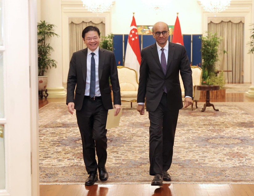 Ph&oacute; Thủ tướng Singapore Lawrence Wong gặp Tổng thống Singapore Tharman Shanmugaratnam, ng&agrave;y 13/5. Ảnh: Facebook/Tharman Shanmugaratnam