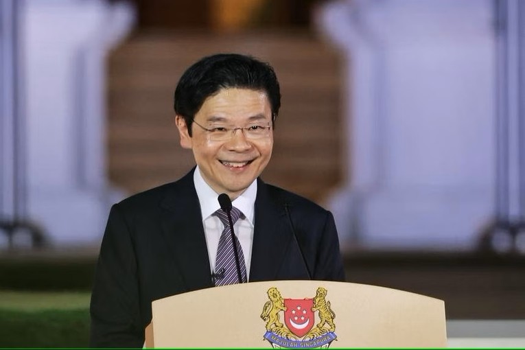 T&acirc;n Thủ tướng Lawrence Wong ph&aacute;t biểu. Ảnh: Straits Times