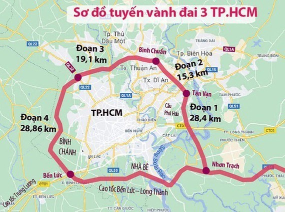 Sơ đồ tuyến V&agrave;nh đai 3 TP HCM. Ảnh: ttbc-hcm.gov.vn