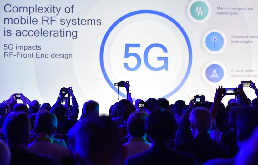 Một sự kiện giới thiệu 5G tại triển l&atilde;m thương mại điện tử ti&ecirc;u d&ugrave;ng CES. Ảnh: NYT