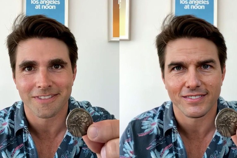 H&igrave;nh ảnh deepfake của nam diễn vi&ecirc;n Tom Cruise được tạo bởi chuy&ecirc;n gia hiệu ứng h&igrave;nh ảnh v&agrave; AI Chris Um&eacute; với sự trợ gi&uacute;p của diễn vi&ecirc;n đ&oacute;ng thế Miles Fisher.