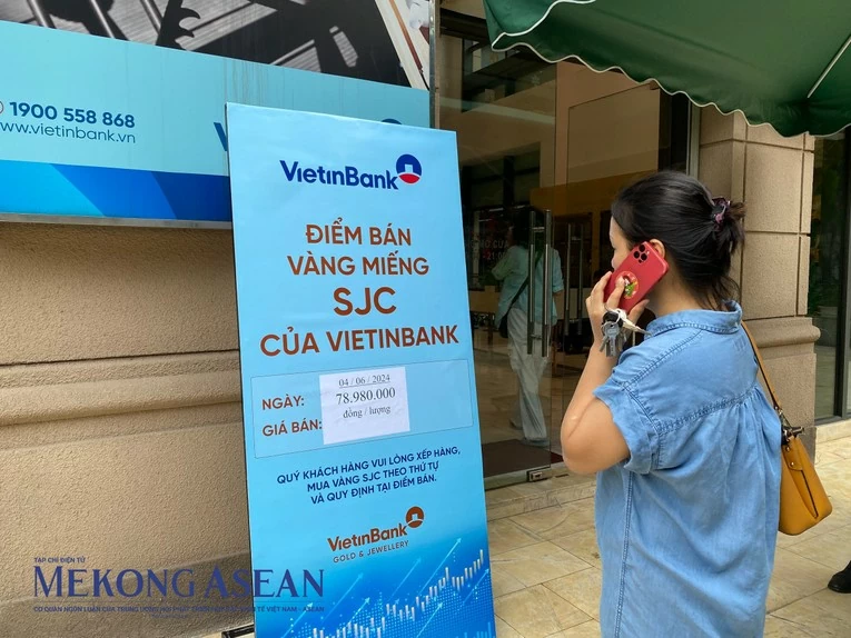 Gi&aacute; ni&ecirc;m yết b&aacute;n v&agrave;ng miếng SJC tại Vietinbank ng&agrave;y 4/6. Ảnh: H&agrave; Anh/Mekong ASEAN.