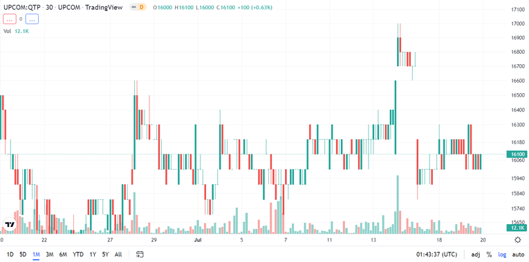 Diễn biến gi&aacute; cổ phiếu QTP thời gian gần đ&acirc;y. Nguồn: Trading View.