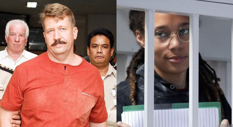 Mỹ muốn trao đổi t&ugrave; nh&acirc;n với Nga: t&ugrave; nh&acirc;n Nga Viktor Bout (tr&aacute;i) v&agrave; cầu thủ b&oacute;ng rổ Mỹ Brittney Griner (phải). Ảnh: Getty Images