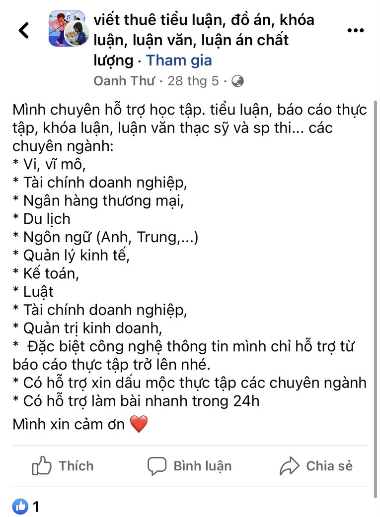 Lướt qua v&agrave;i v&ograve;ng ở c&aacute;c hội, nh&oacute;m thu&ecirc; l&agrave;m tiểu luận, b&aacute;o c&aacute;o, đề cương....kh&ocirc;ng kh&oacute; để bắt gặp những lời mời ch&agrave;o của những người cung cấp dịch vụ n&agrave;y.