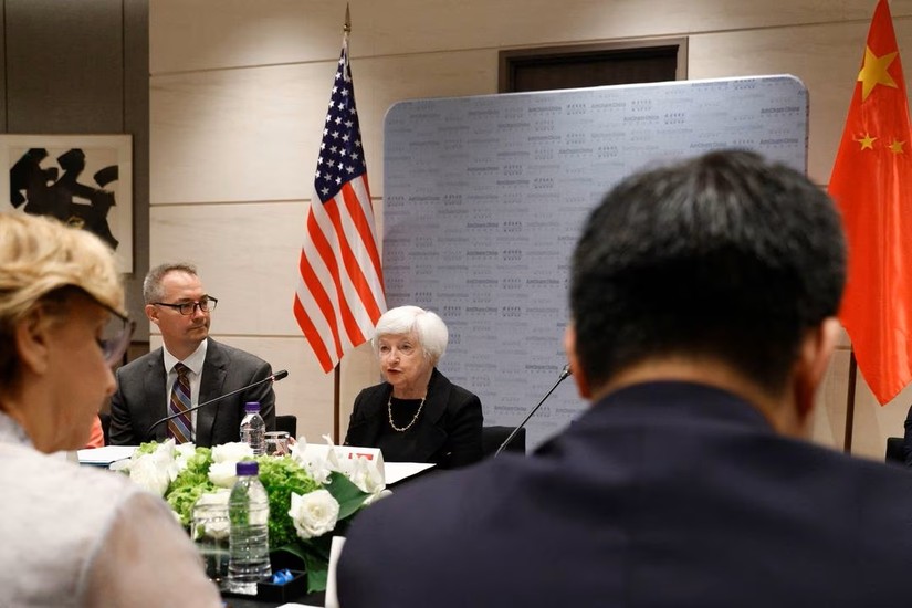 Bộ trưởng T&agrave;i ch&iacute;nh Mỹ Janet Yellen gặp c&aacute;c đại diện của cộng đồng doanh nghiệp Mỹ tại Trung Quốc, tại Bắc Kinh ng&agrave;y 7/7/2023. Ảnh: Reuters