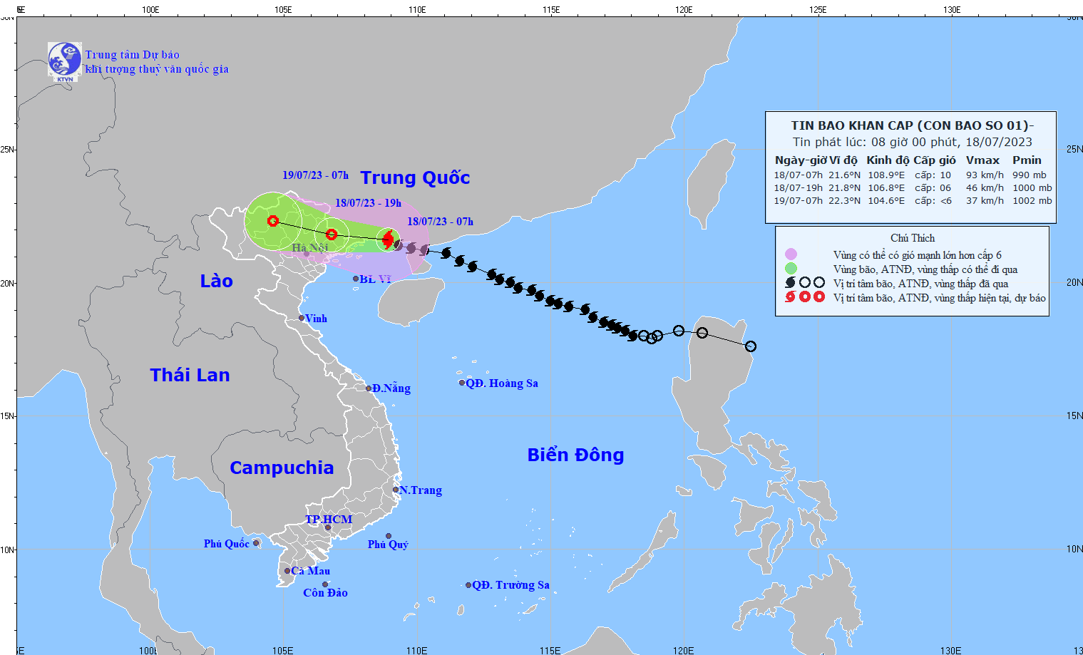 Hướng đi của b&atilde;o Talim. Ảnh: Trung t&acirc;m Dự b&aacute;o Kh&iacute; tượng Thủy văn Quốc gia.