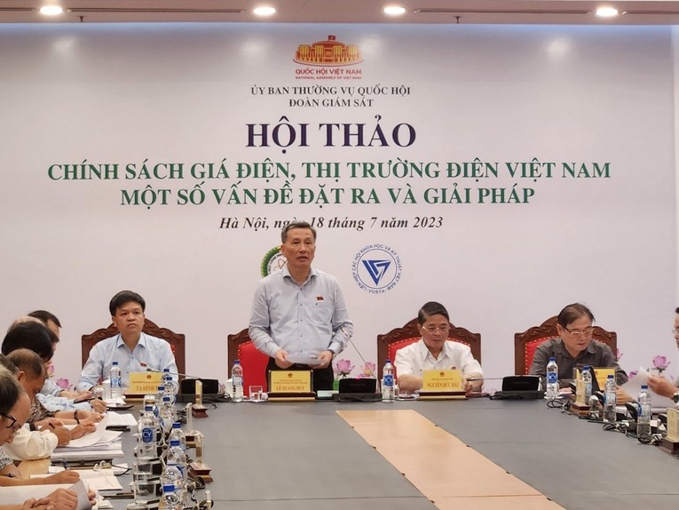 Chủ nhiệm Ủy ban Khoa học, C&ocirc;ng nghệ v&agrave; M&ocirc;i trường của Quốc hội L&ecirc; Quang Huy ph&aacute;t biểu tại hội thảo.