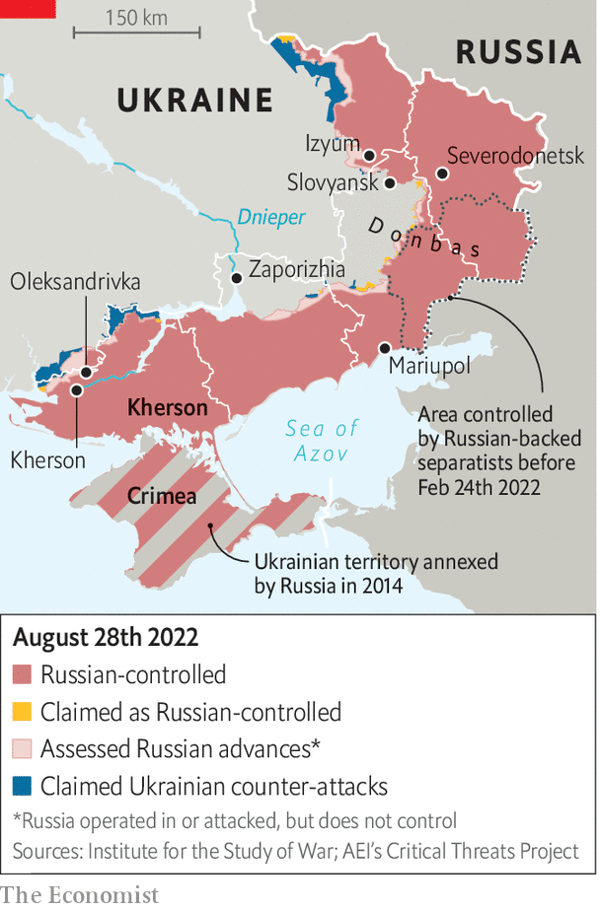 Cục diện chiến trường ở Ukraine. Nguồn: The Economist