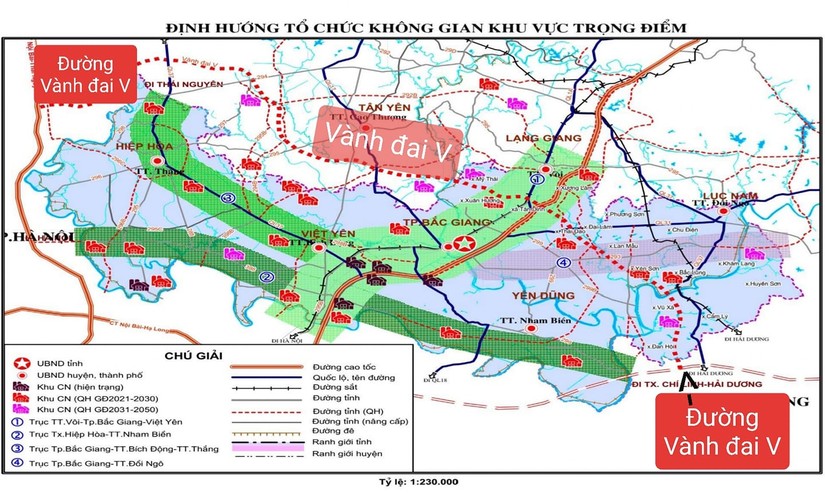 Hướng tuyến dự &aacute;n đường V&agrave;nh đai 5 - V&ugrave;ng Thủ đ&ocirc; đoạn qua địa b&agrave;n tỉnh Bắc Giang.