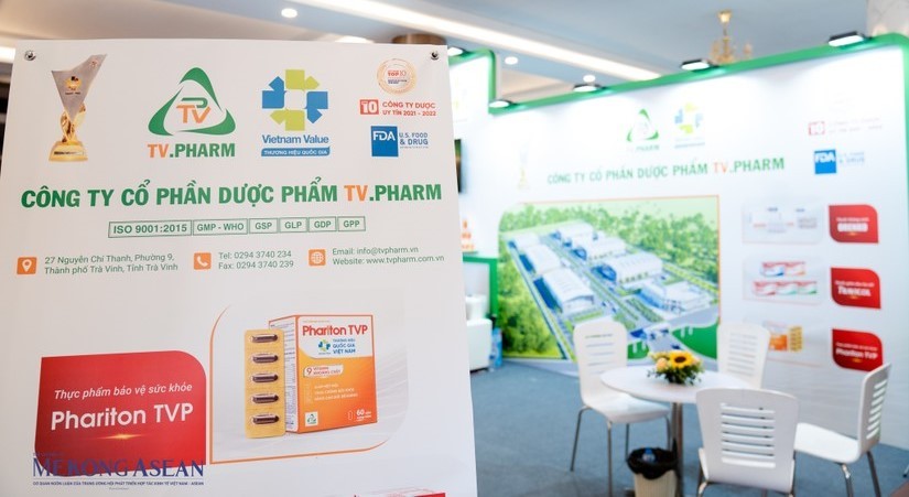 Gian h&agrave;ng của TV.Pharm tại Triển l&atilde;m Quốc tế Chuy&ecirc;n ng&agrave;nh Y Dược Việt Nam 2023. Ảnh: Qu&aacute;ch Sơn