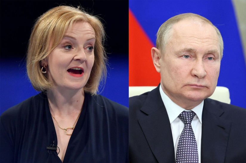 T&acirc;n Thủ tướng Anh Liz Truss v&agrave; Tổng thống Nga Vladimir Putin. Ảnh: Bloomberg