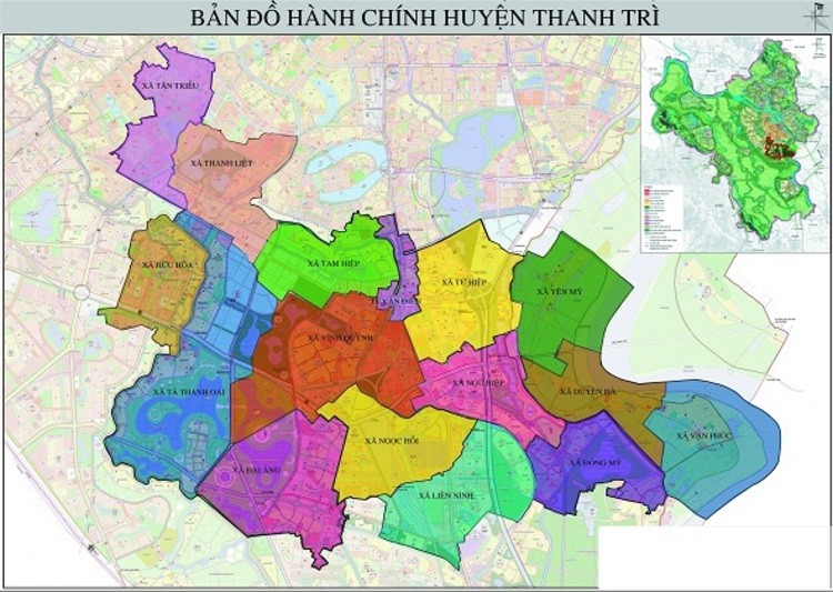 Bản đồ h&agrave;nh ch&iacute;nh huyện Thanh Tr&igrave;, TP H&agrave; Nội.